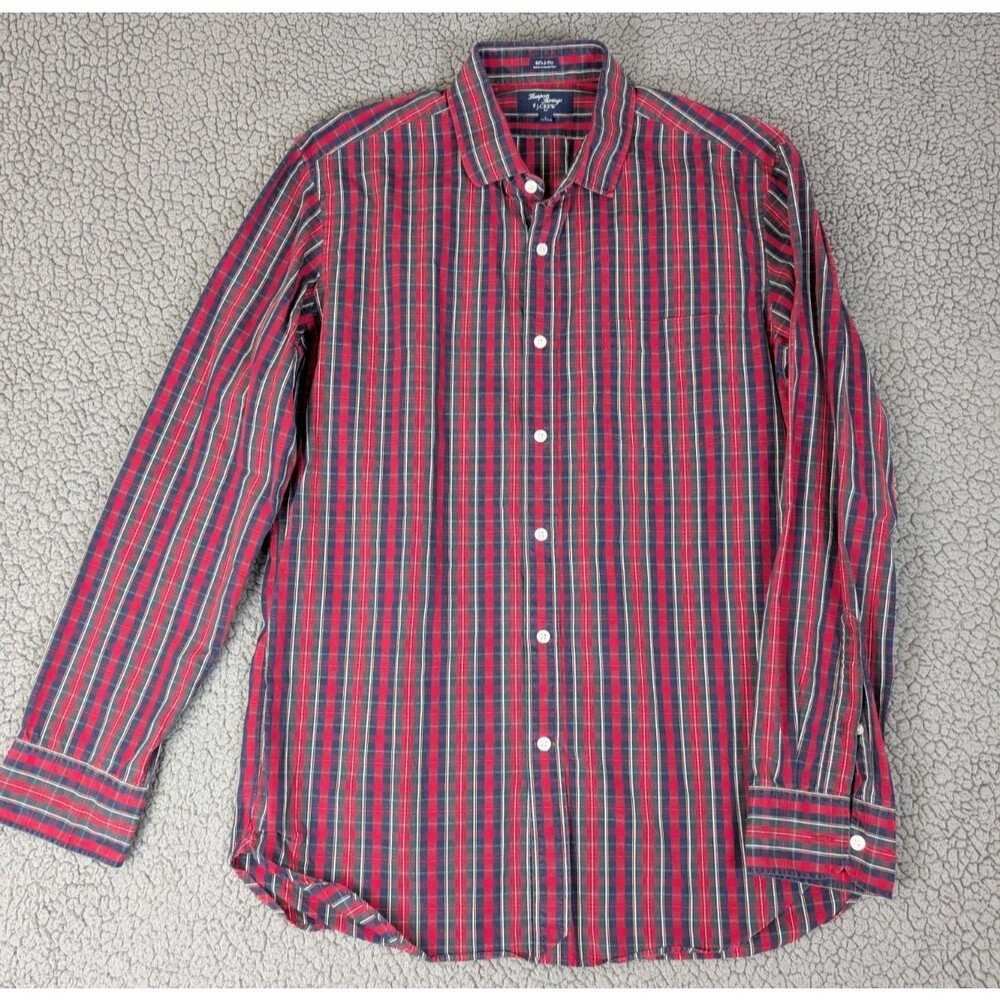 J.CREW Mens 80's 2-Ply Long Sleeve Button Down Shirt Red Large 16-16 1/2 Preppy